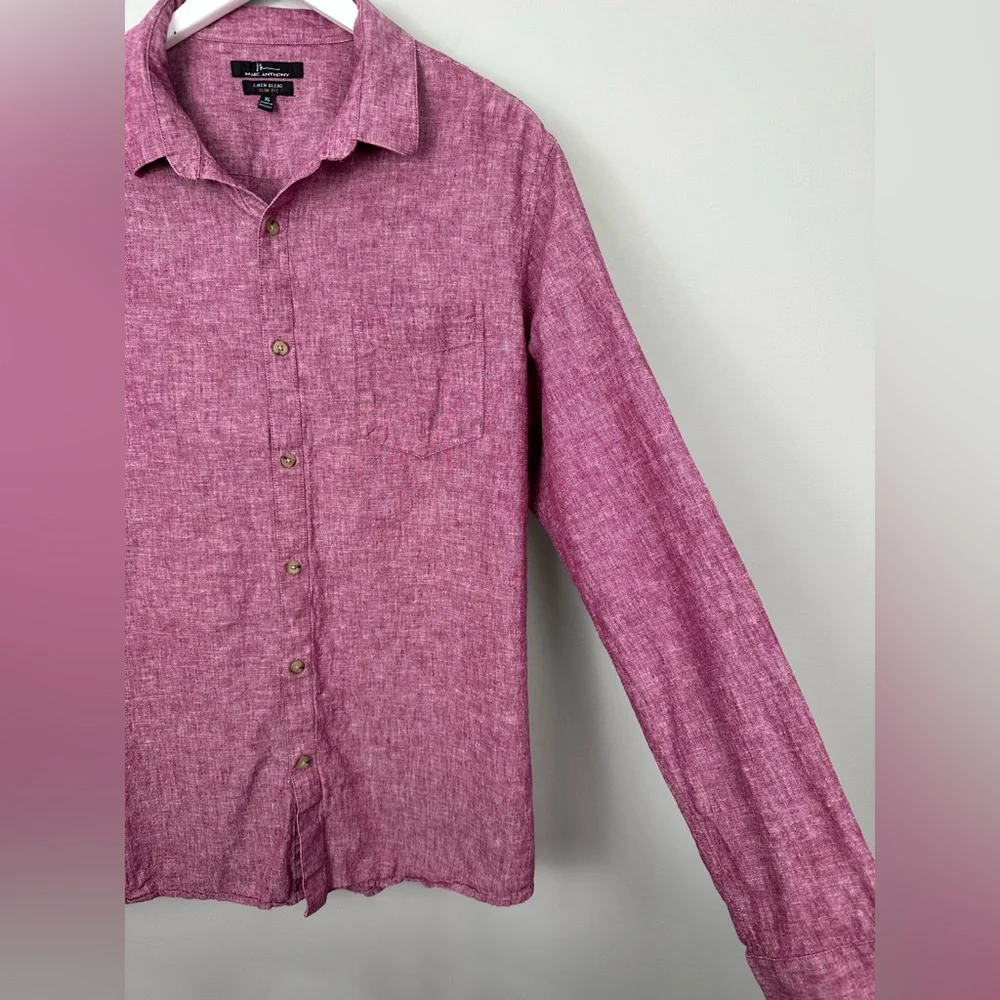 Marc Anthony Heather Pink Linen Blend Button Down Shirt Size XL - Picture 3 of 10